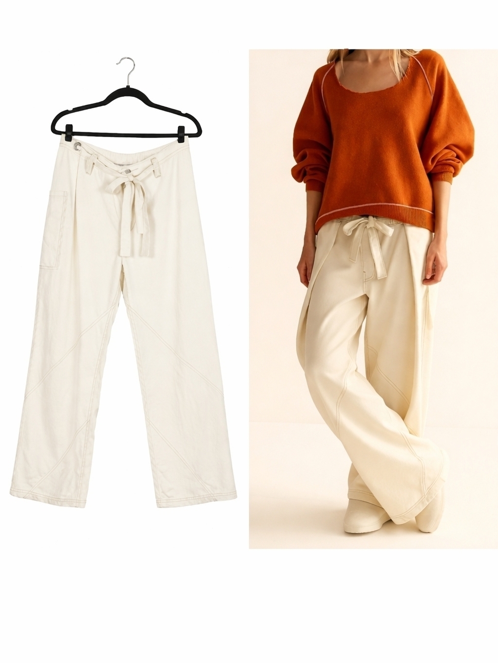 Free People We The Free Boho Slouchy Dunes Wide-Leg Jeans Pants in Ecru Cream 26